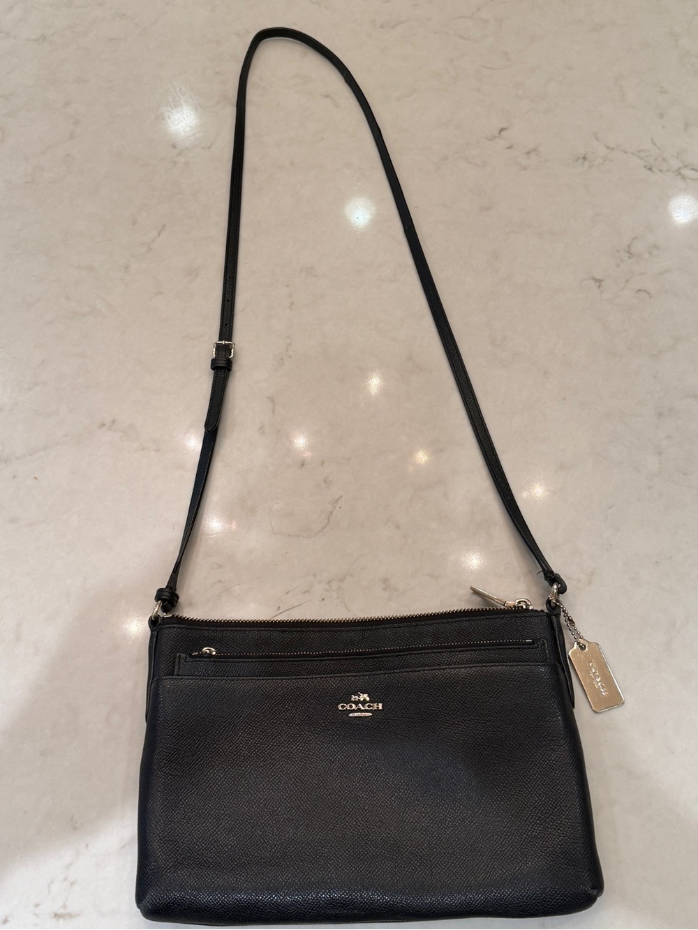 Coach Black Leather Crossbody with Gold Hardware